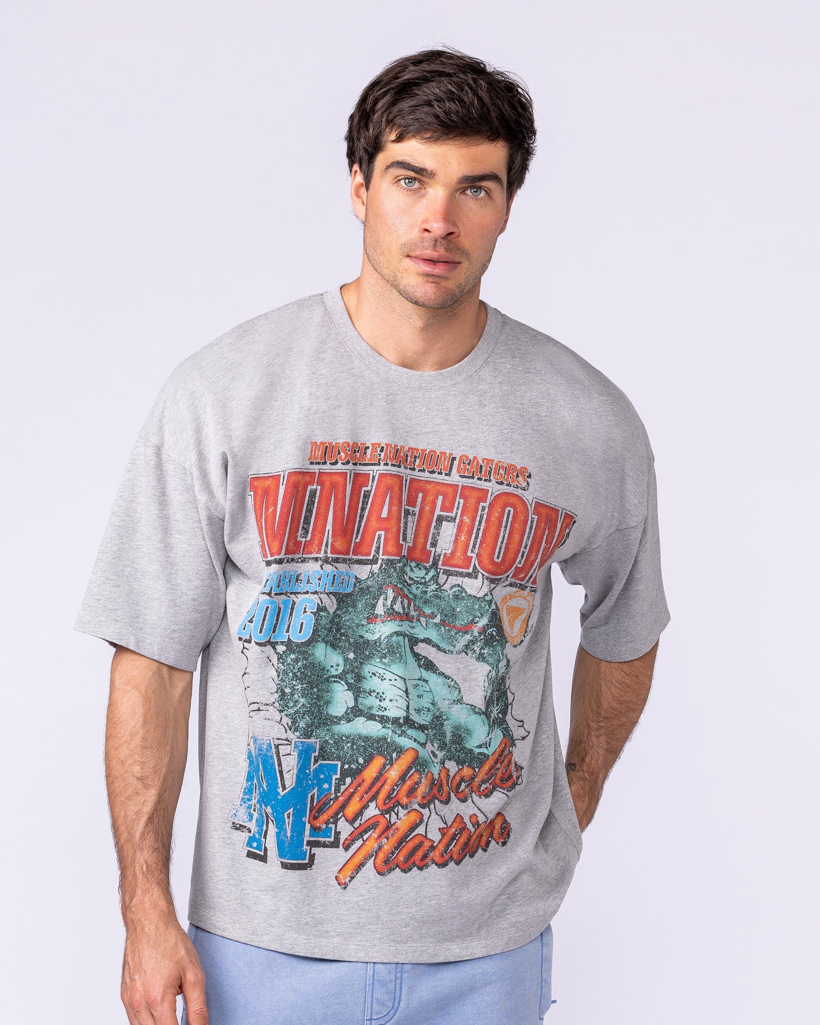 Gators Oversized Boxy Tee - Light Grey Marl