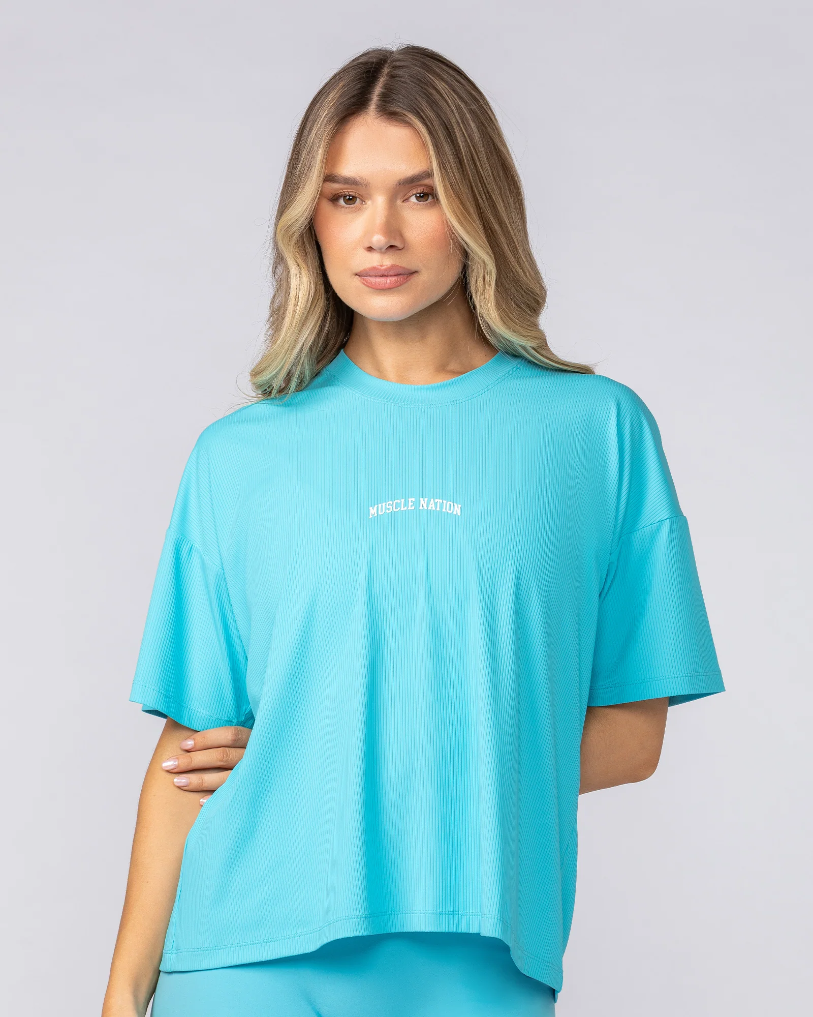 Rib Boxy Training Tee - Oasis Blue